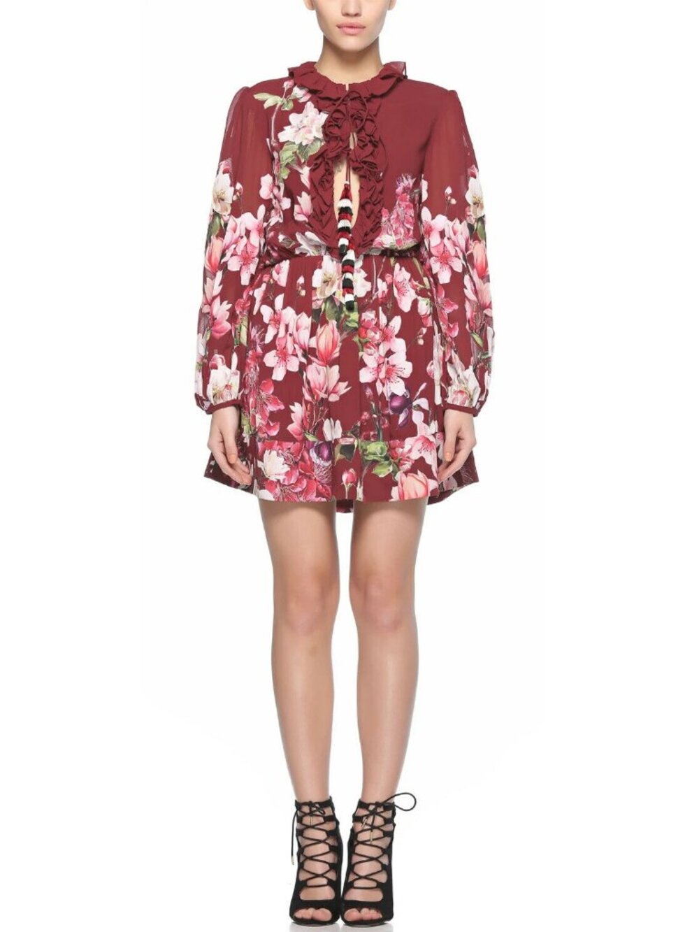 ROCOCO SAND AMOUR MINI DRESS BURGUNDY FLORAL BNWT EXTRA SMALL